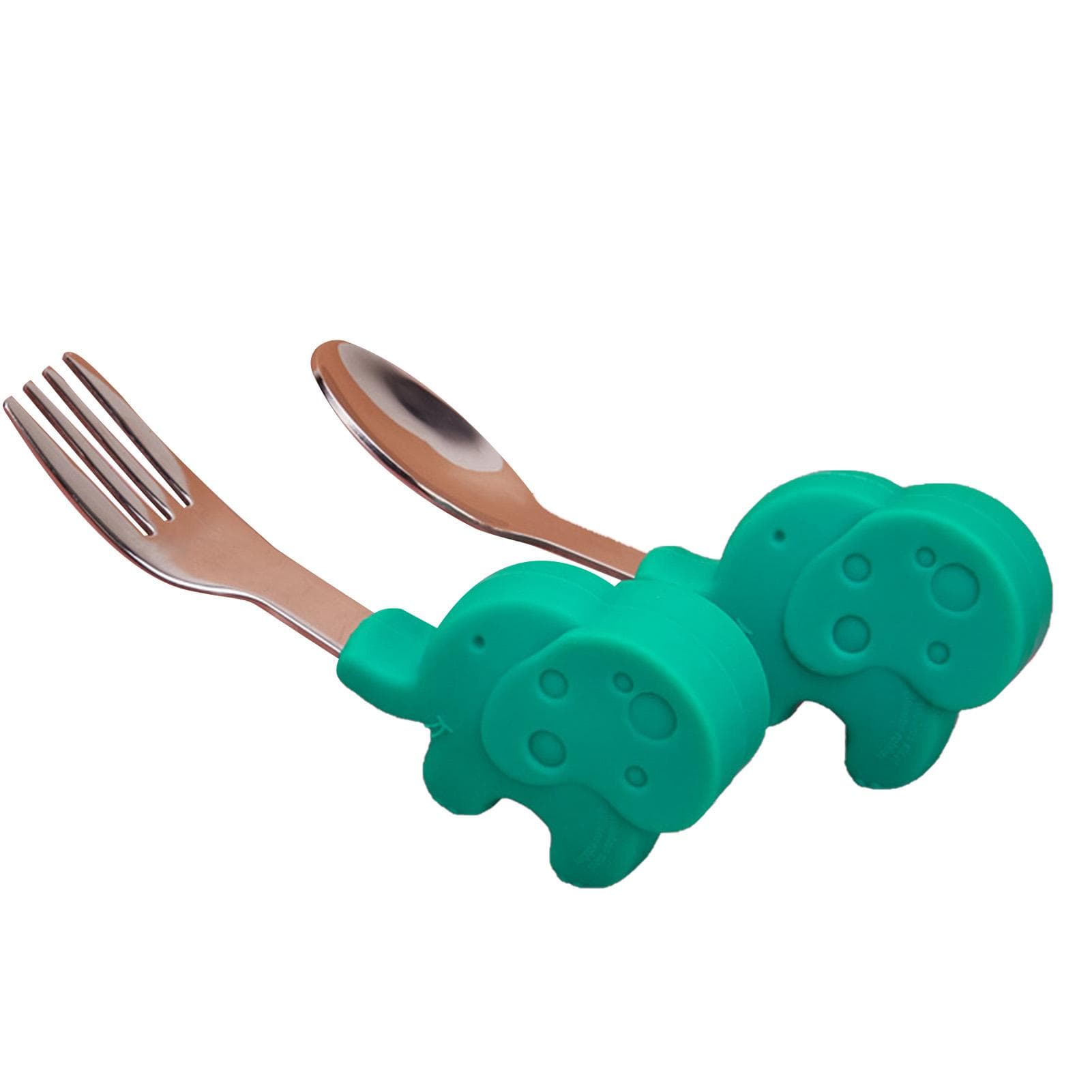 Baby Spoon Feeding Training Spoon Silicone Stainless Steel Toddler Utensils for Kids Green Elephant green