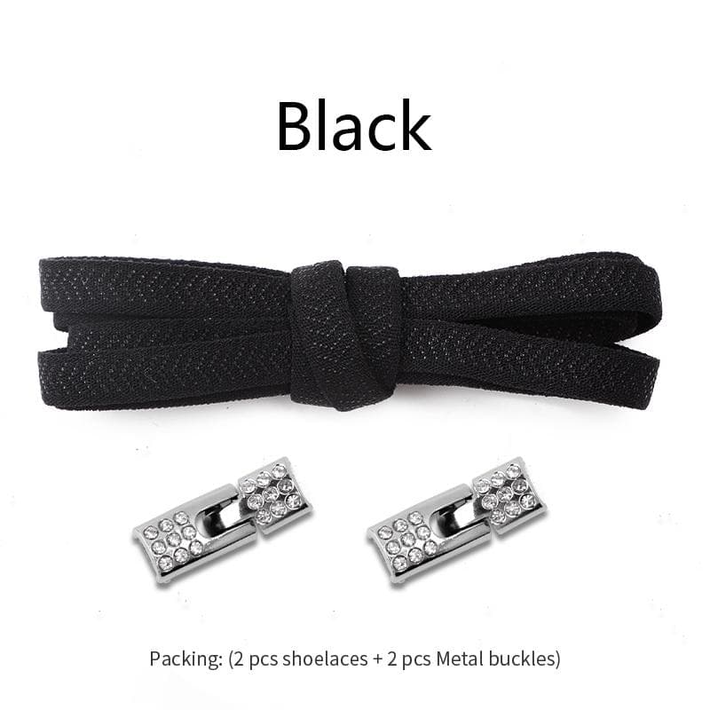 NO.8 No Tie Shoelace Elastic Laces Sneakers Shoelaces Without Ties 8MM Width Kids Adult 4Pcs Diamonds Cross Lock Shoes Accessories Black