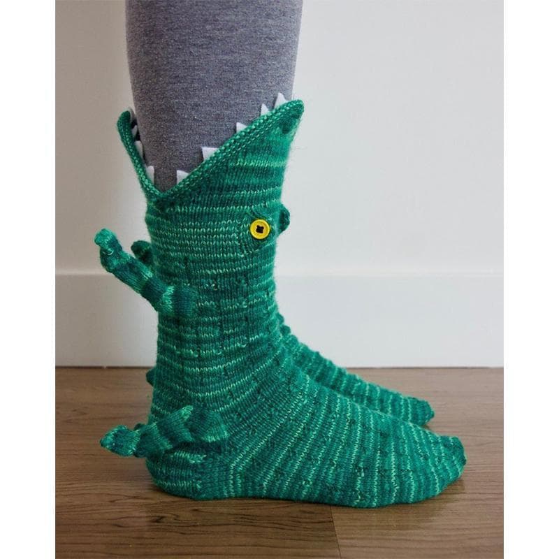 Knit Crocodile Socks, Knitting Unisex Socks, Funny Novelty Socks, Knit Animal Socks Floor Sock, Winter Warm Socks for Women Men, Christmas Gift crocodile