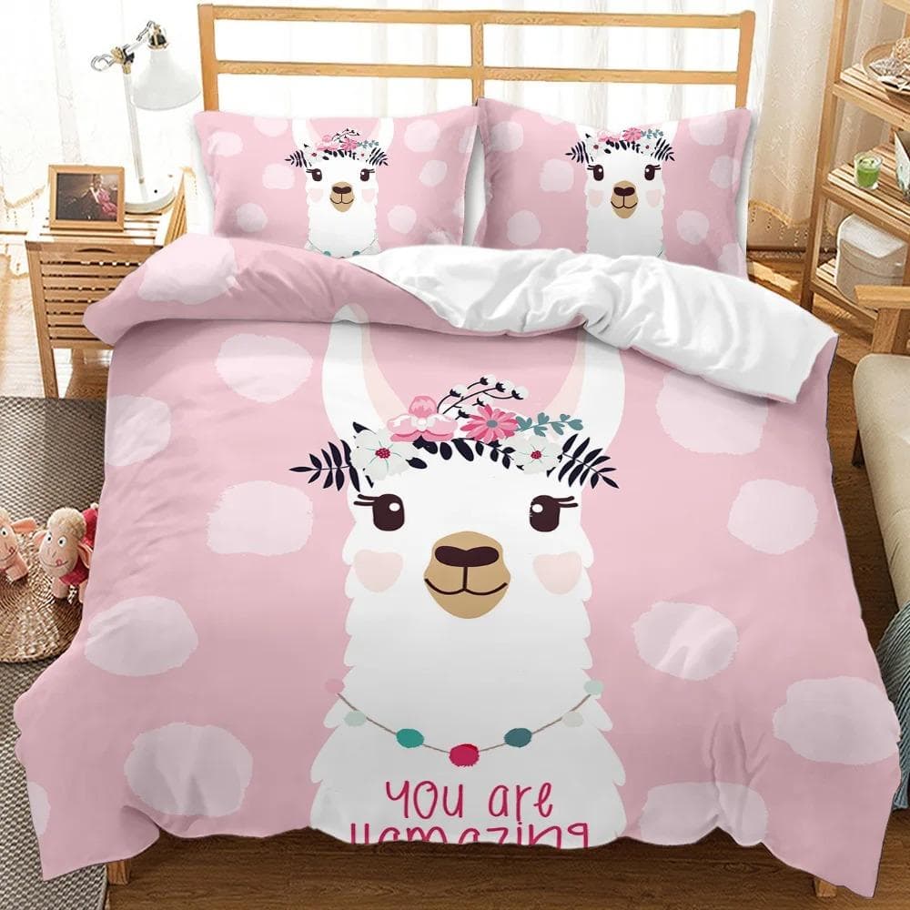Animal Llama Cute Alpacas Bedding Set Boys Girls Twin Queen Size Duvet Cover Pillowcase Bed Kids Adult Home Textileextile AU Double 180x210cm