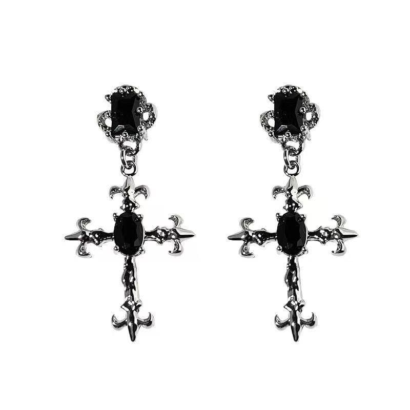 Gothic Large Detailed Cross Black Zircon Earrings Punk Halloween Jewellery Creativity Fashion Statement Women Gift black