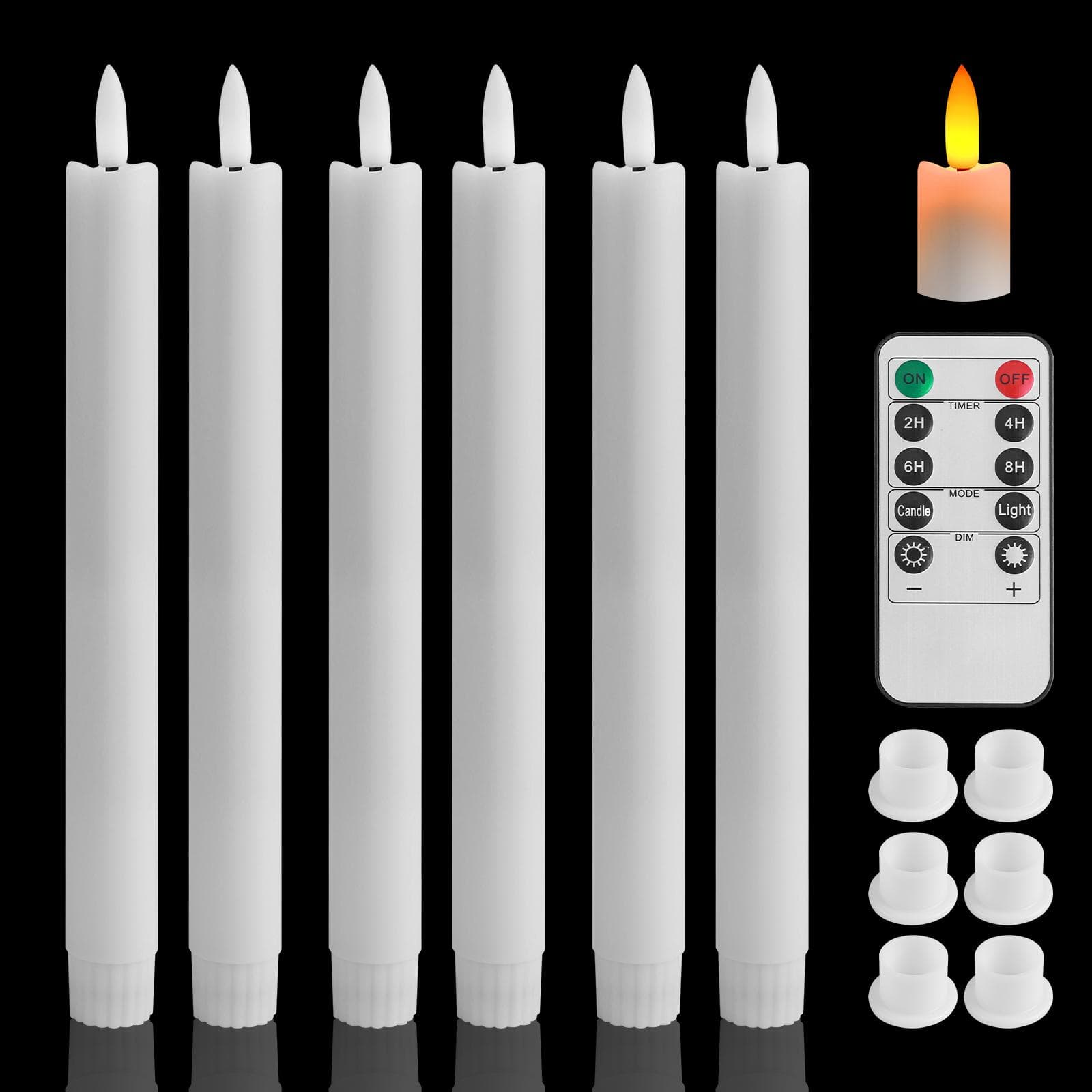 6pc Pack Flameless Taper Candle with Base Flickering LED Tea Light with Candle Holder for Halloween Wedding Christmas Home Decor