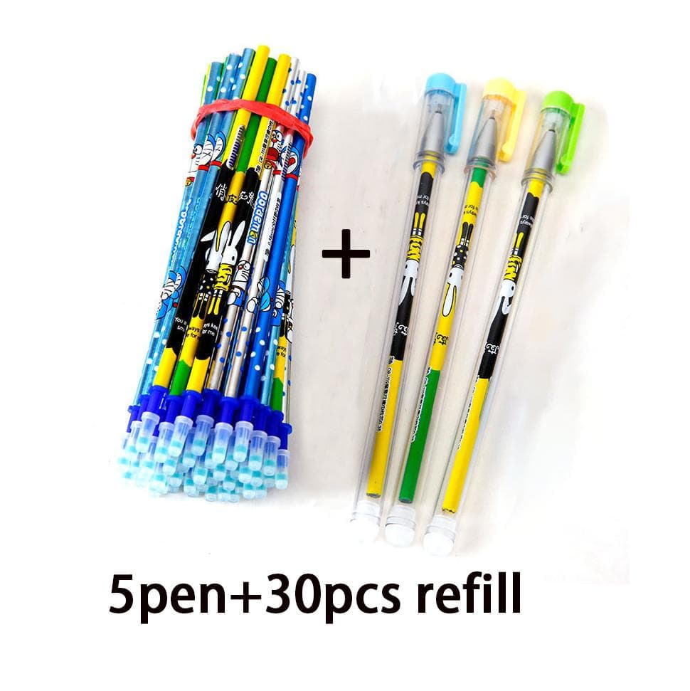 Erasable Pen Set Cartoon Erasable Ink Children Students Writing Tools 0.5mm Gel Erasable Pen Office Stationery 35pcs blue