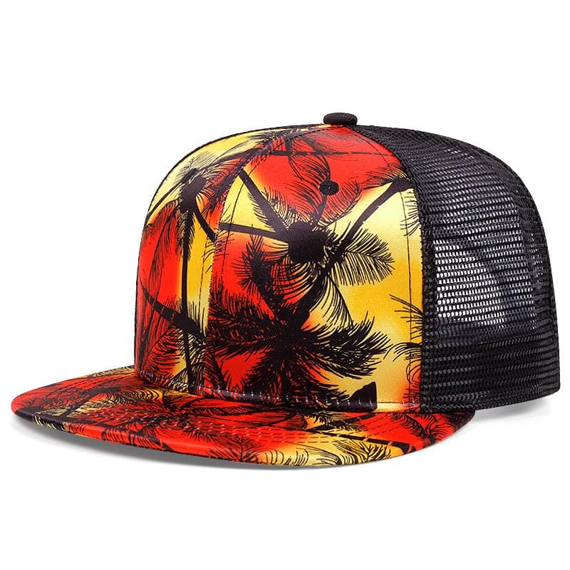 Men's Fashion Hip Hop Blue Coconut Tree Hat Brim Adjustable Baseball Hat Straight Buckle Snapback Cap Outdoor Sun Hat Adjustable