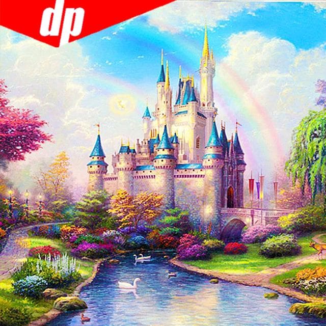 Living Room with Diamond Cross Stitch Diamond Dream Castle Bedroom Landscape Painting Embroidery 30x30