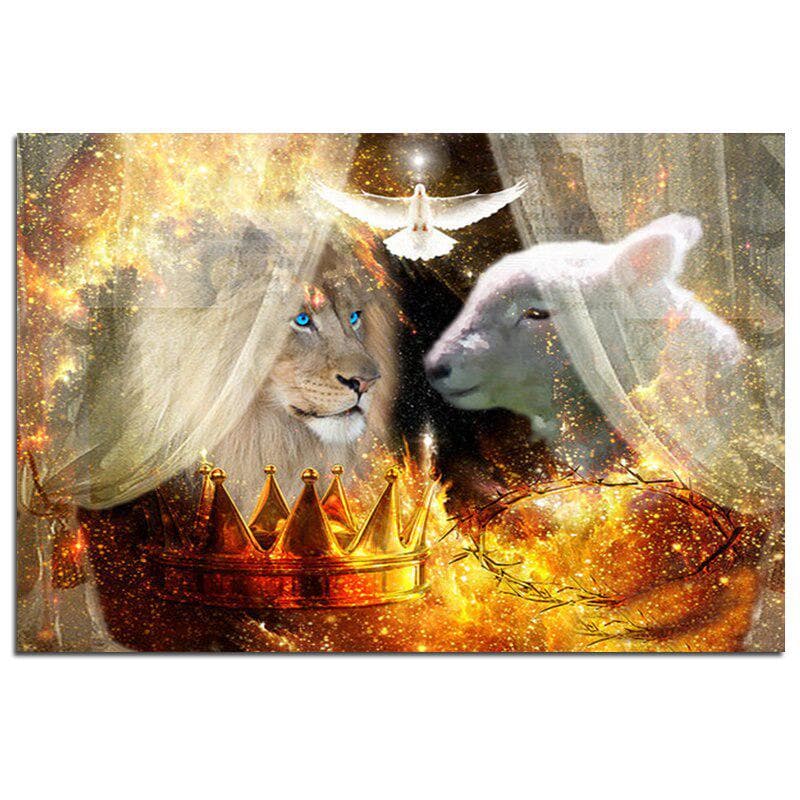 The Lion and Sheep Dove 5D DIY Diamond Painting Full Round Diamond Embroidery 20X30CM