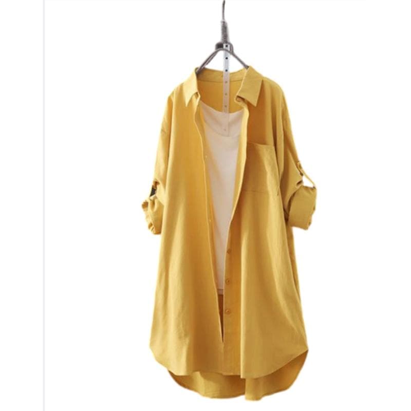 White Shirt Women Spring Summer Korean Fashion Simple Solid Color Long Shirts Lady Loose Breathable Midi Shirt and Blouse XXXL yellow