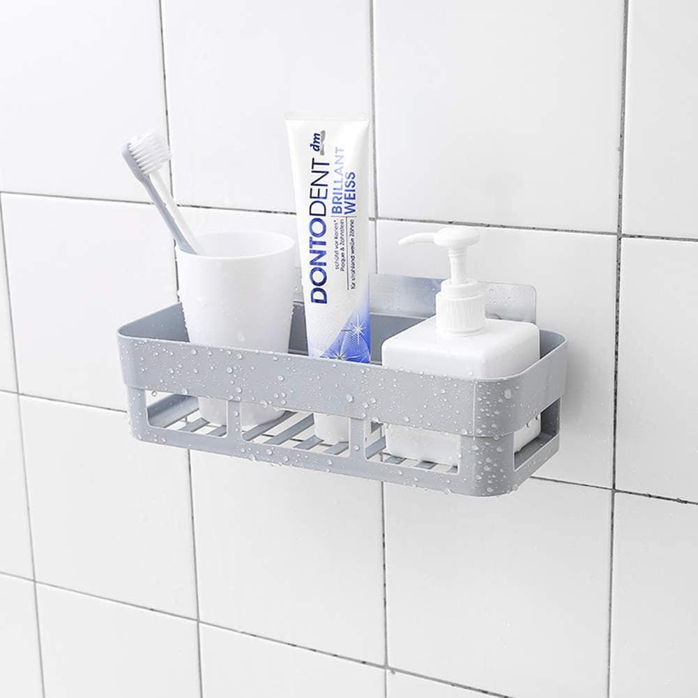 Plastic Wall Mounted Adhesive Shower Basket Storage Shelf Organizer for Home Bathroom (Beige) Gray