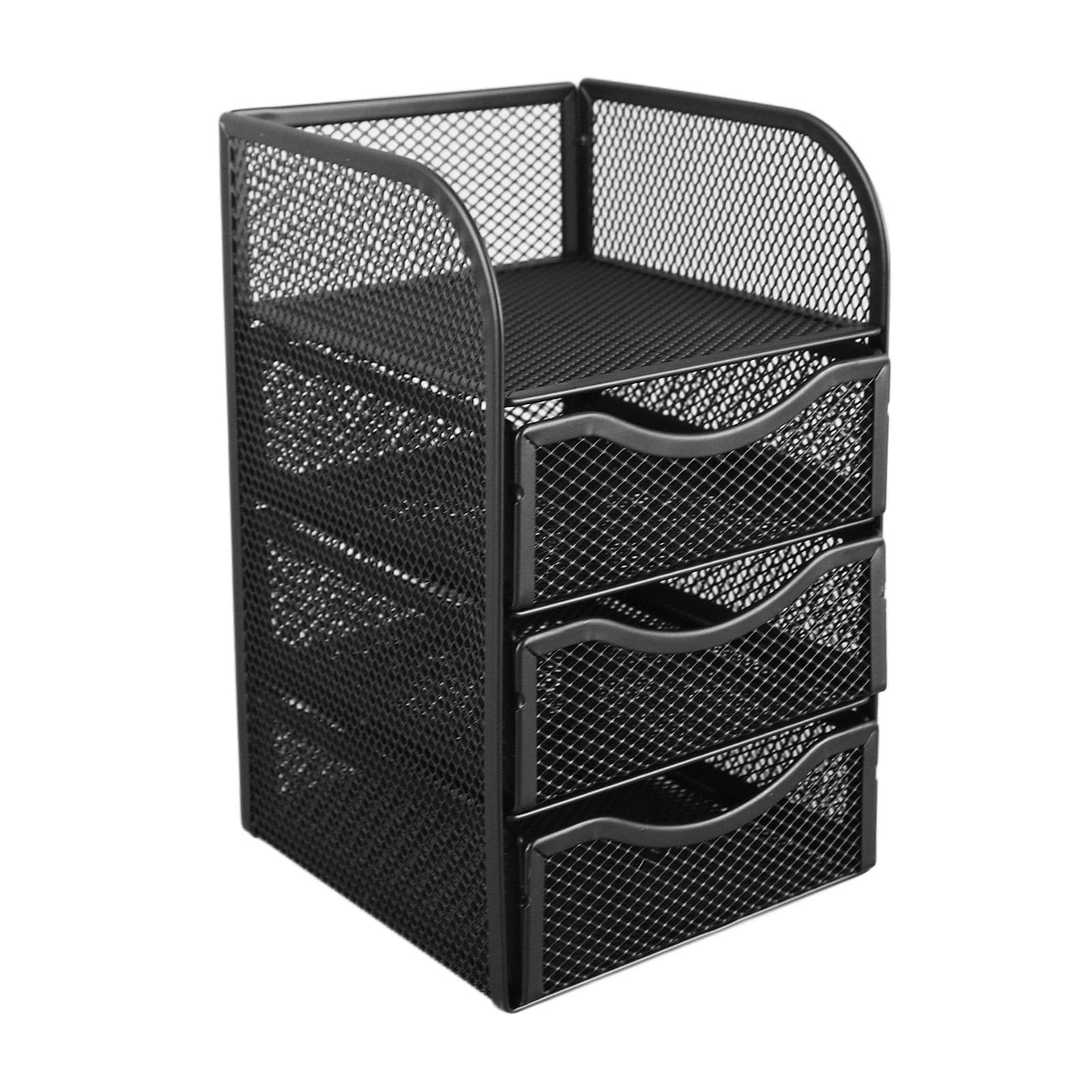 Desk Organizer with 3 Drawers Metal Mesh Slip Resistant Desktop Organizer for Office Supplies