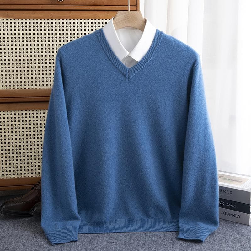 Men Merino Wool Sweater V-Neck Pullover Autumn Winter Cashmere Warm Solid Knitwear Clothes Business Bottoming Soft Tops XXXL