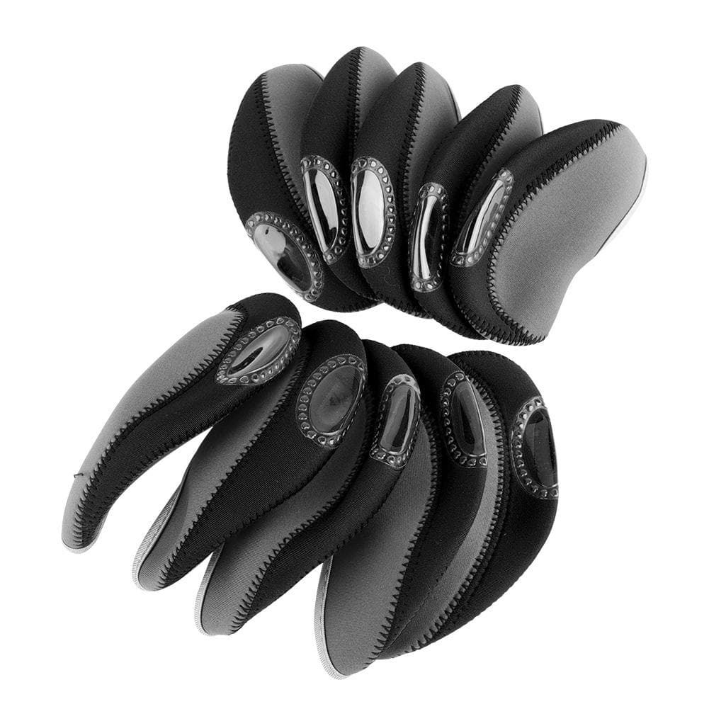 10 Pcs Golf Iron Club Head Covers Clubs Protection Headcover Set (Grey Black)