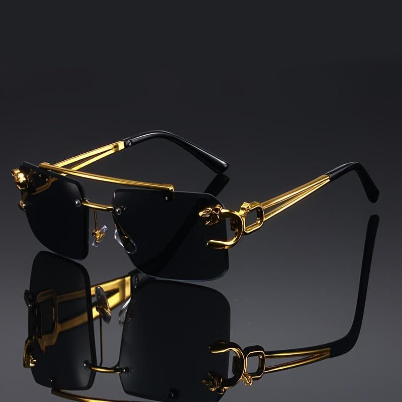 Vintage Luxury Golden Fashion Glasses Cool Tiger Stand Frameless Black Anti Glare For Men Women Outdoor Travel