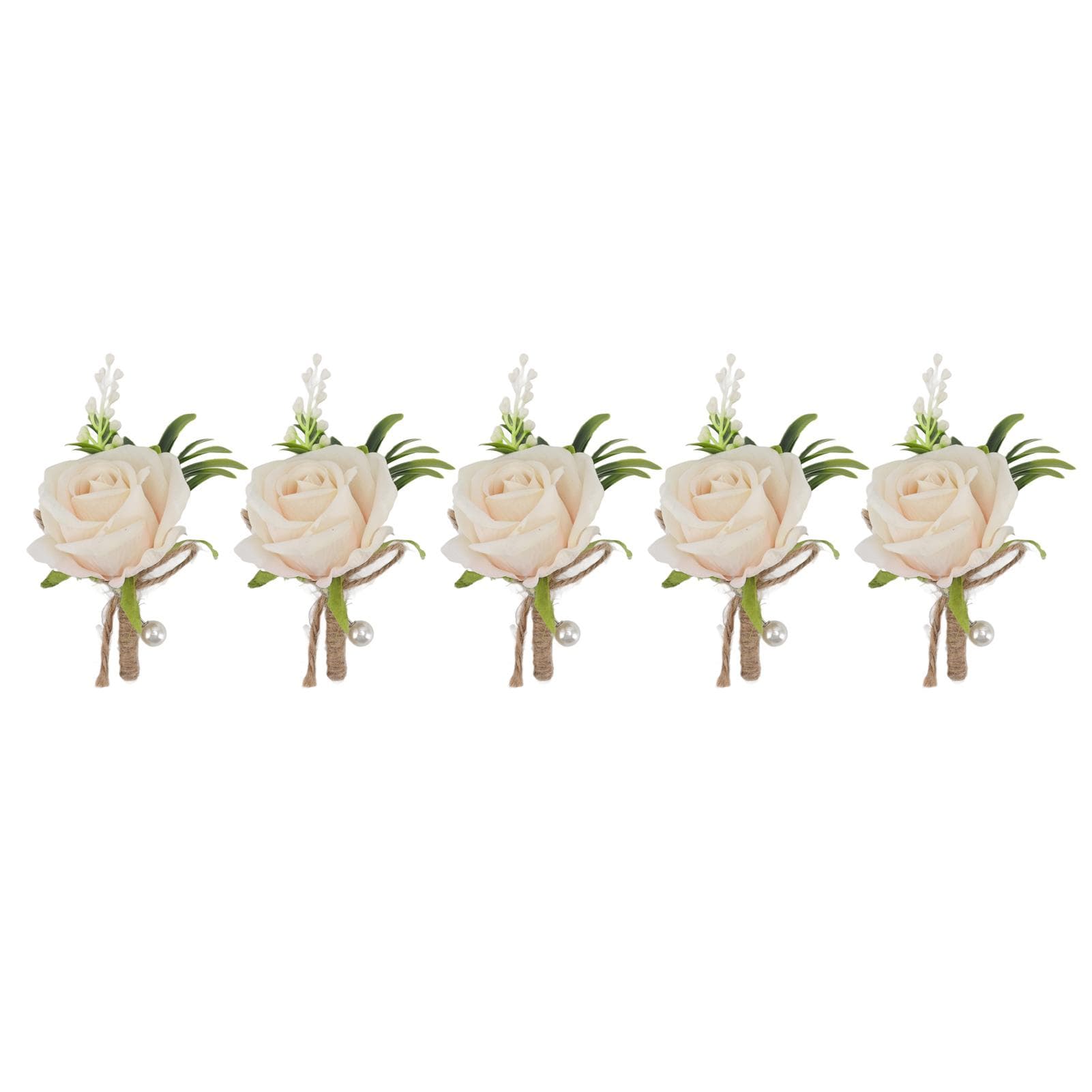 5PCS Wedding Boutonniere Pin Fixed Plastic Artificial Flower Corsage for Bride and Groom Red champagne