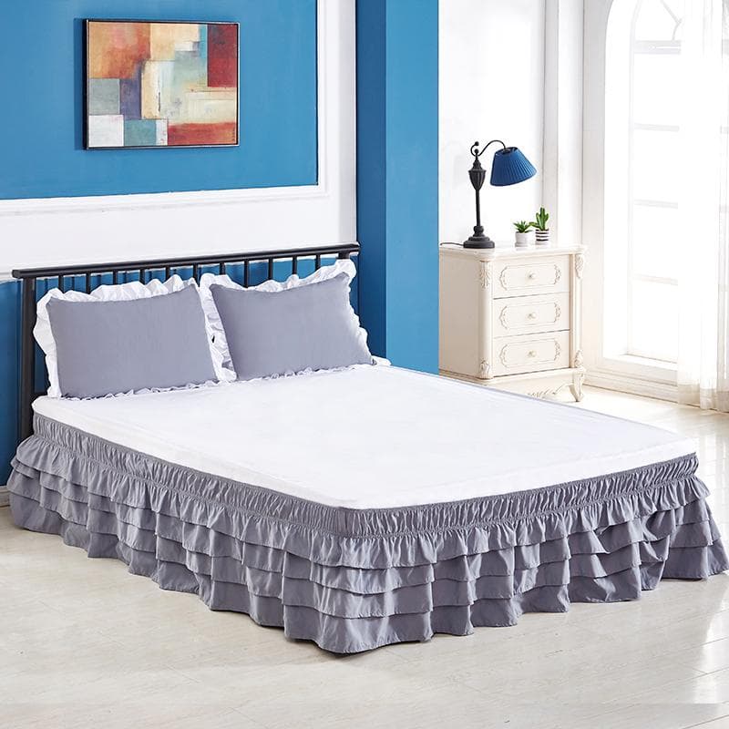 4 Layers Ruffled Bed Skirt Wrap Around Elastic Bed Skirt Bed Cover Without Surface Home Hotel Bed Skirt Twin /Full/ Queen/ King FULL 120x200x45cm
