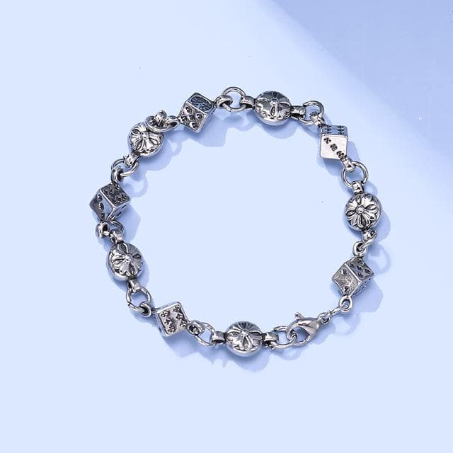 Trendy Small Square Beads Cross Stainless Steel Bracelet for Men and Women Clothing Accessory Punk Style Jewelry 18cm black