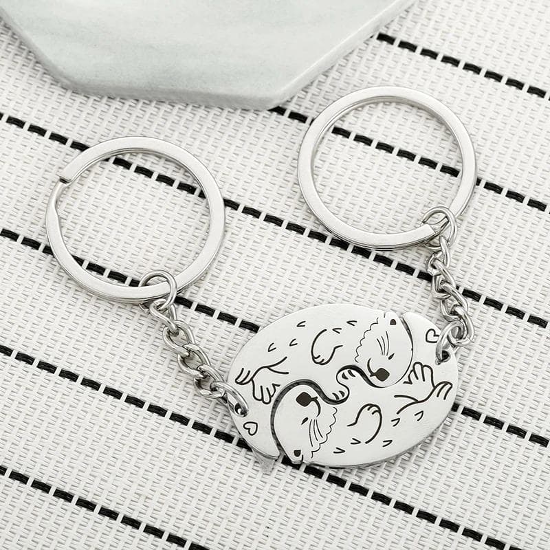 Animal Keychain Set Car Keychain Otters Key Holder Stainless Steel Key Ring Creative Key Chain Gifts For Besties And Couples silver