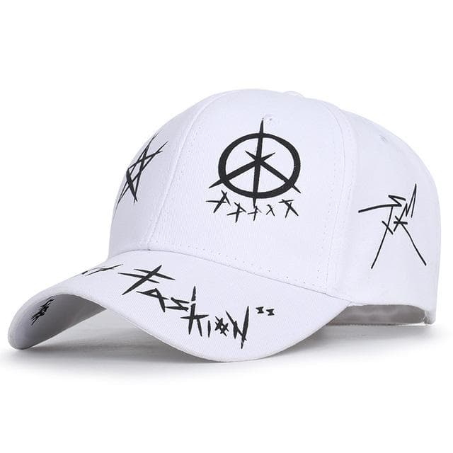 And White Color Matching Pentagram Graffiti Baseball Cap Student Young Men and Women The Spring Summer Sun Hats Personality Hip Hop Caps Golf Hat white