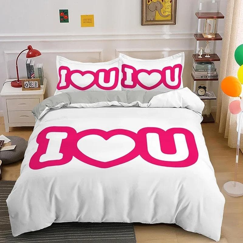 3D Printed Couple Bedding Set I Love You Crown Duvet Cover Double Twin Full Queen King Adult Kids Bedclothes Quilt Cover 2/3pcs 260x240cm