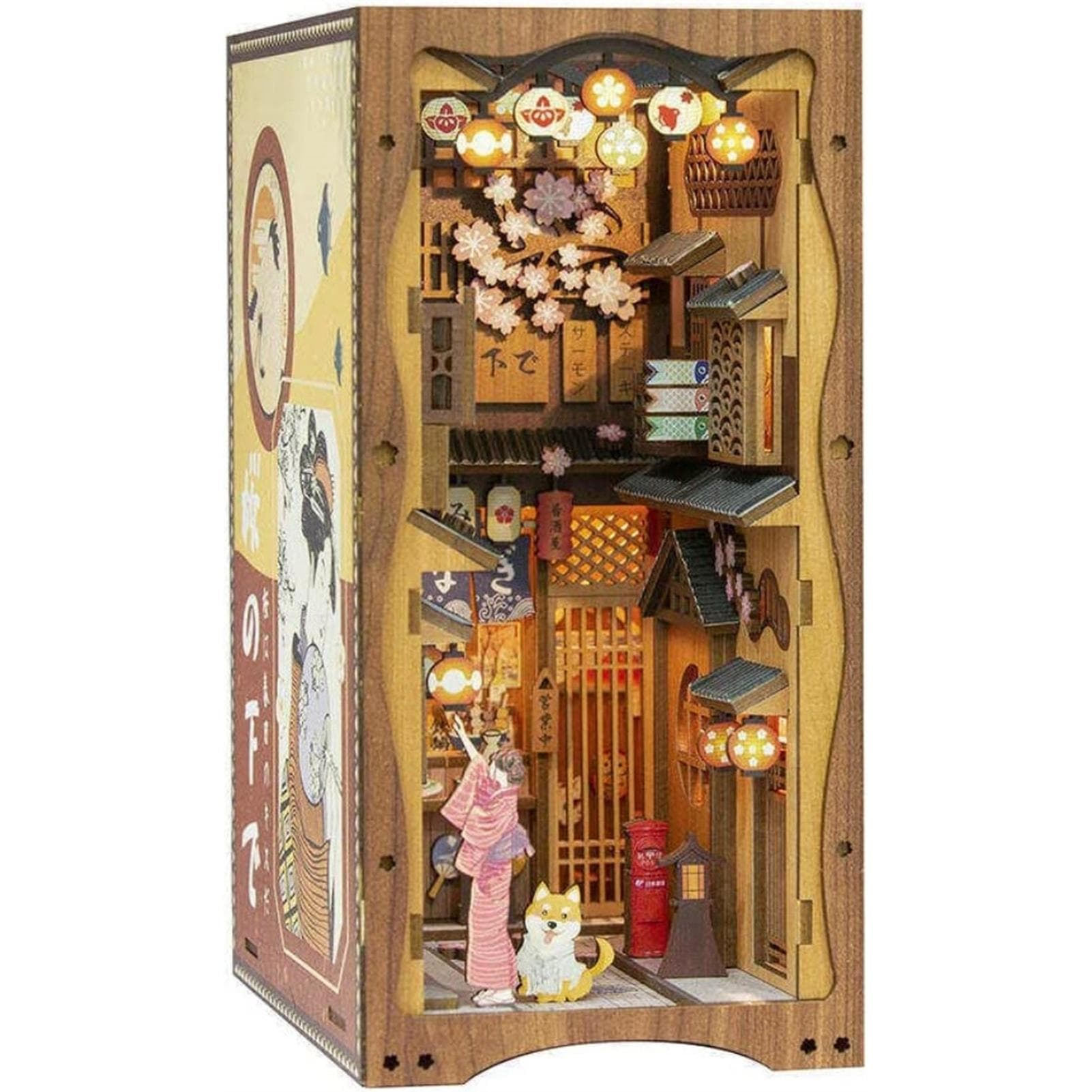 DIY Book Nook Kit 3D Wooden Book Model Puzzle Building Kit Bookshelf Insert Decor Home Table Style 2 Sakura Tree