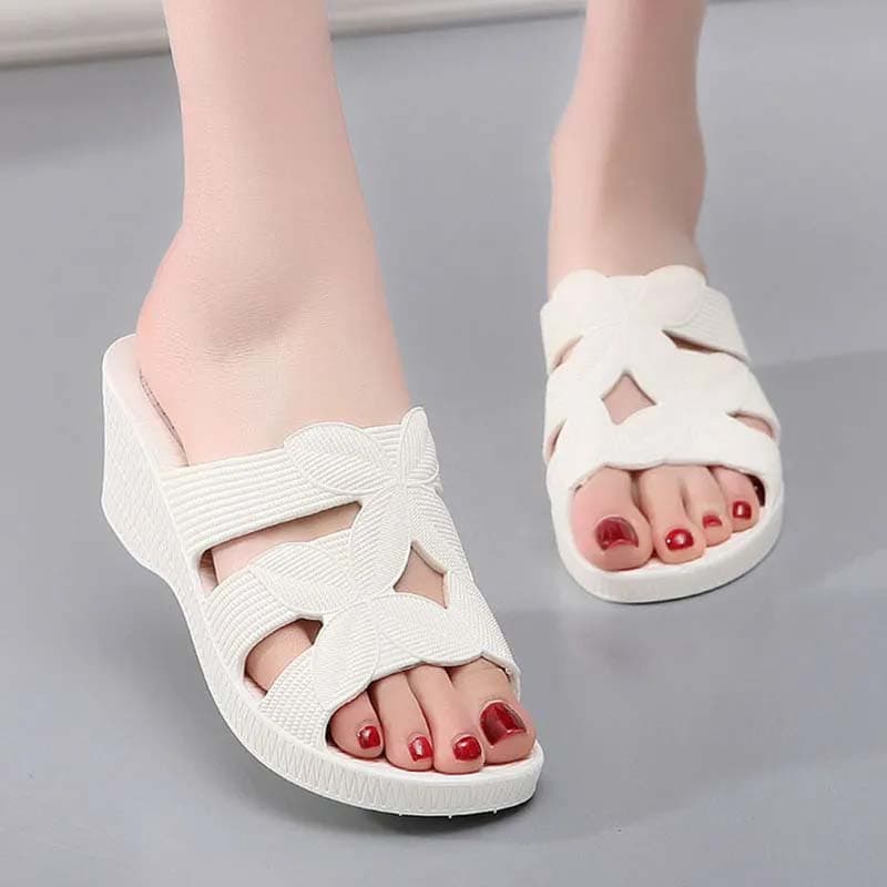 Simple Casual Style Women's High-heeled Sandals Slide-in Type Slope Heel Non-slip Slipper Plastic Material Light Summer Holiday 41 white