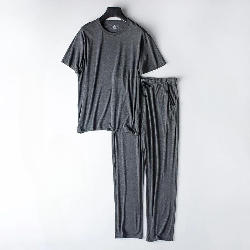 Men's Spring and Summer New Modal Pajamas Two-piece Short-sleeved Trousers Thin Large Size Loose Sports Home Wear Suit Sleepwear M