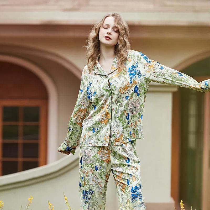Comfortable  Pajamas Women High-end SenseStyle Lapel Spring/Summer Long Sleeve Home Suit XL