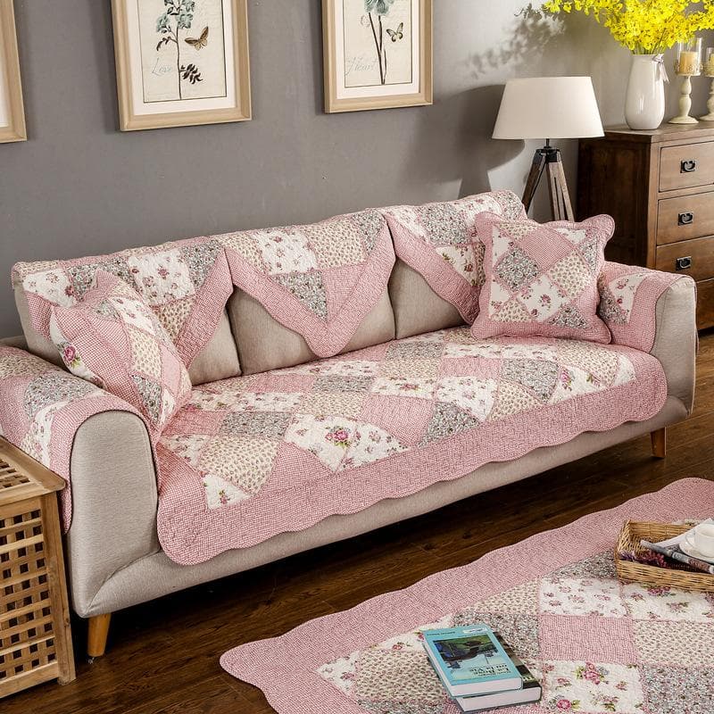 Splice Grid Flowers Sofa Cushion Towel Cotton Non-slip Kids Pet Sectional Sofa Cover Couch Seat Mat for Living Room Home Decor 70x70cm 1pcs