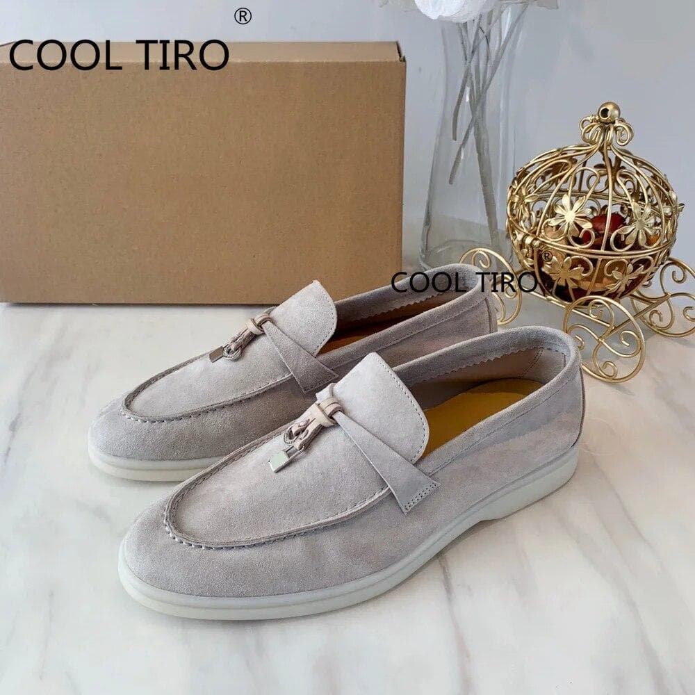 Woman Flat Shoes Slip On Women Loafers Leather Metal Lock Blue Suede Moccasins Mules Casual Driving Shoe Summer Walk Shoes Femme 39