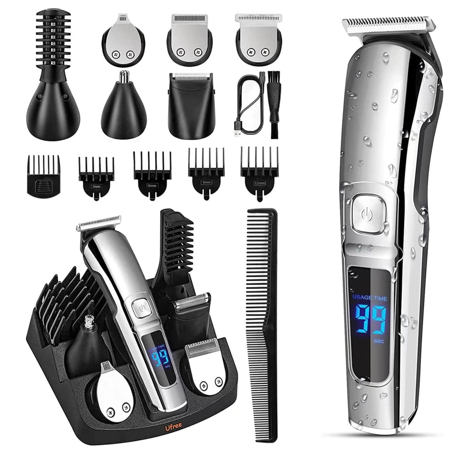 6-IN-1 Men's Hair Clipper Set Beard Shaver Electric Body Hair Trimmer Nose Trimmer Haircut Kit