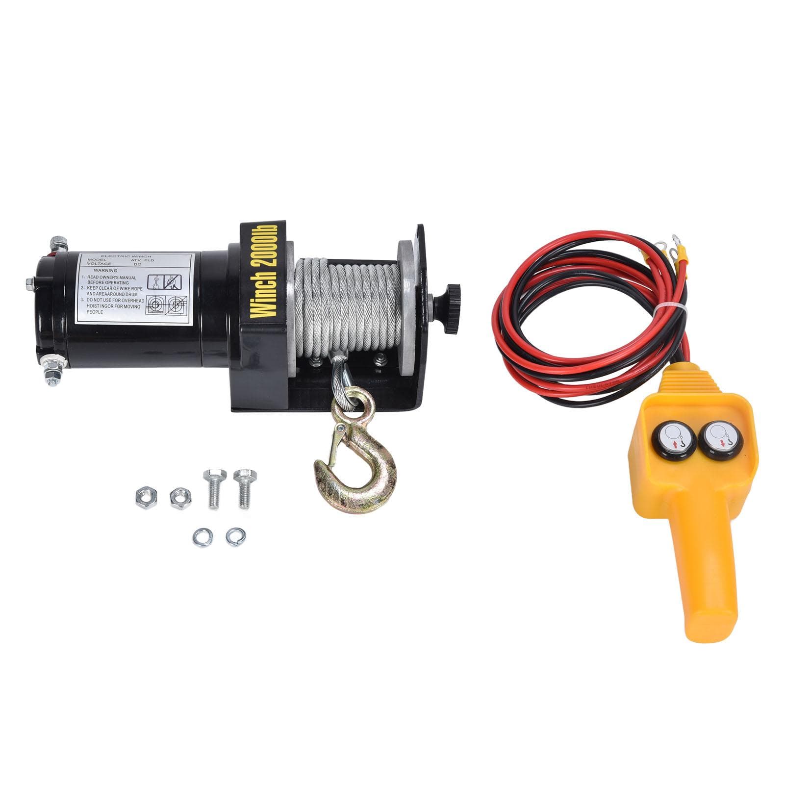 12V 2000LBS Electric Winch Steel Wire Rope Hoist Crane Winch Controller Kit with Alloy Hook