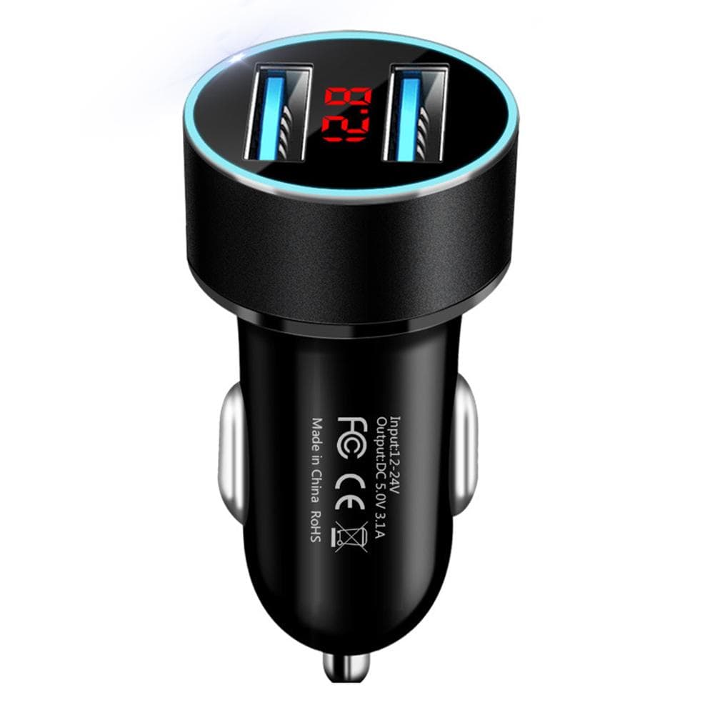 3.1A Dual USB Port LCD Display Car Mobile Phone Quick Charger black