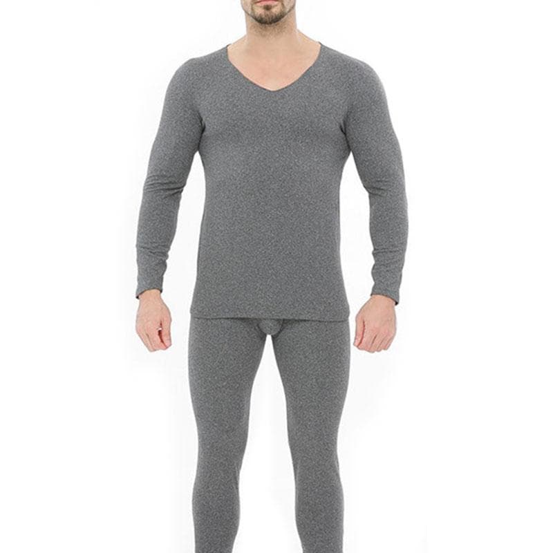 Men's Thermals Clothing Seamless Long Johns Set Warm Velvet Top Pants Winter Thermal Underwear L light gray
