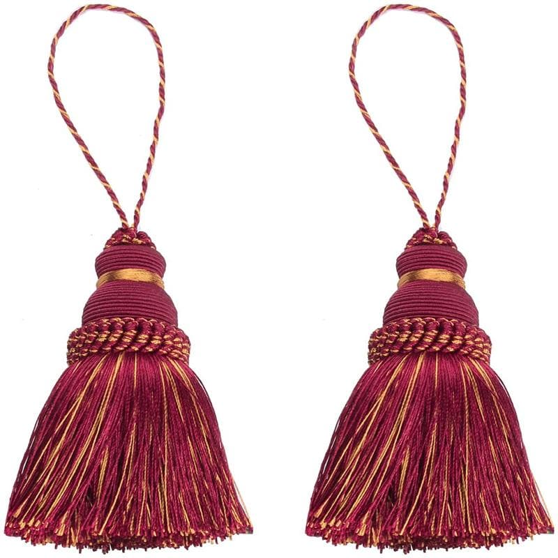 2Pc Home Decor Hanging Rope Silk Tassel Fringe Tassel Trim Garment Decoration Key Tassels for DIY Embellishments Curtain Accessories mix red