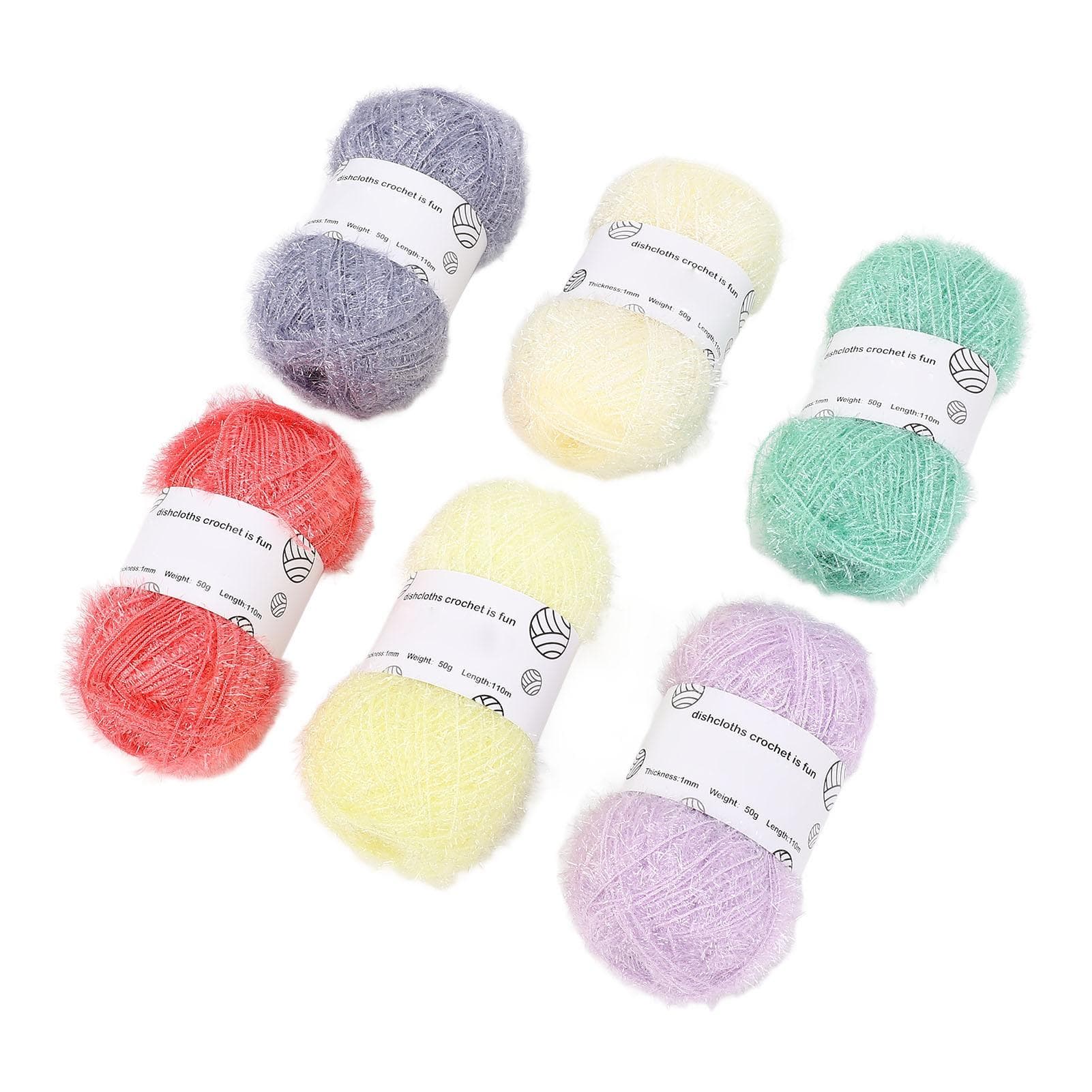 6 Rolls Scrubby Yarn Sparkle Pastel Glitter for Crocheting Dishcloth Hand Knitted Doll Bag with
