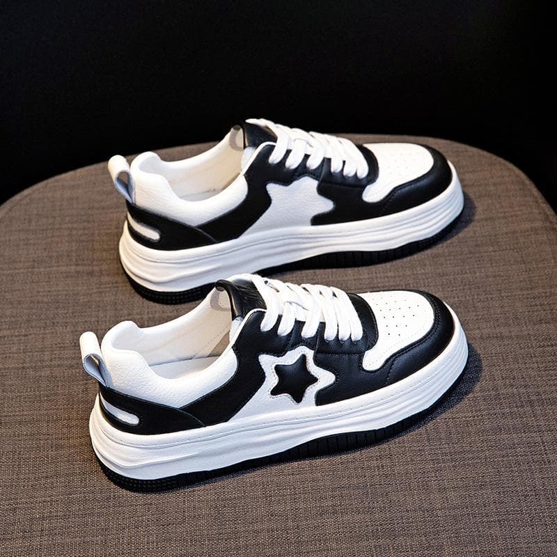 Star Small White Shoes Women's Leather  New Spring Lightweight Sports Casual Shoes Flat Bottom Student Fashion Korean Shoes 40