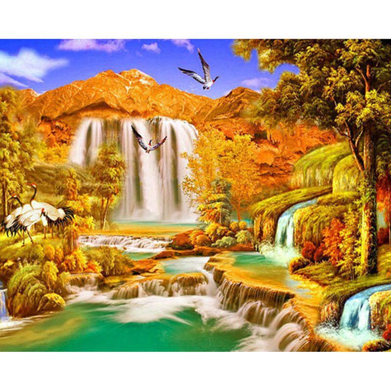 5d Diy Diamond Painting Autumn Scenery Waterfall Full Drill Diamond Embroidery Home Decoration 20X30CM