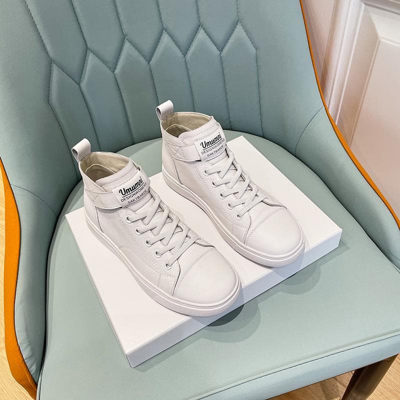 Top Layer Cowhide High-top Genuine Leather Small White Shoes Women  Board Shoes Women's Shoes White Shoes High-top Shoes Spring Sports Shoes 40