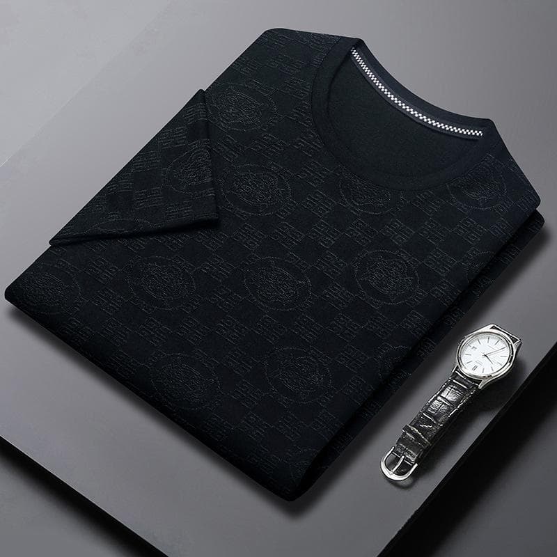 Summer Short-sleeved T-shirt Men's Casual Bottoming Shirt Youth Round Neck Ice Silk Top Jacquard T-shirt Men's Clothing XL