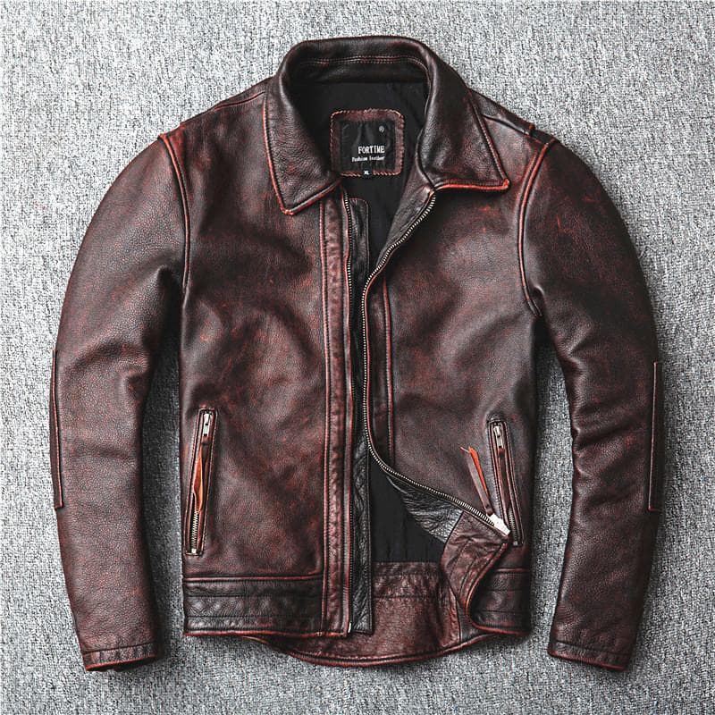 Spring and Autumn New May Khaki Brown Vintage To Do Old First Layer Cowhide Leather Leather Men's Motorcycle Tuxedo 6XL