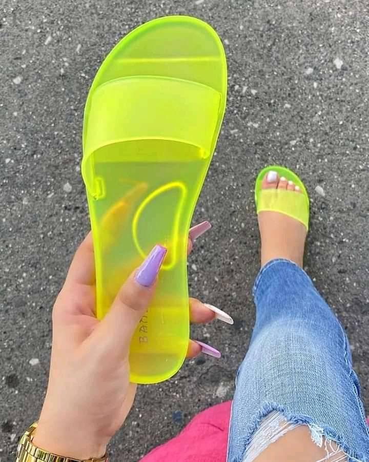 Woman's Sandals Sexy Summer Shoes Woman Slip on Fashion Slides Ladies Transparent Flats Shoes Flat Flip Flop Beach Large Size 42 36 yellow