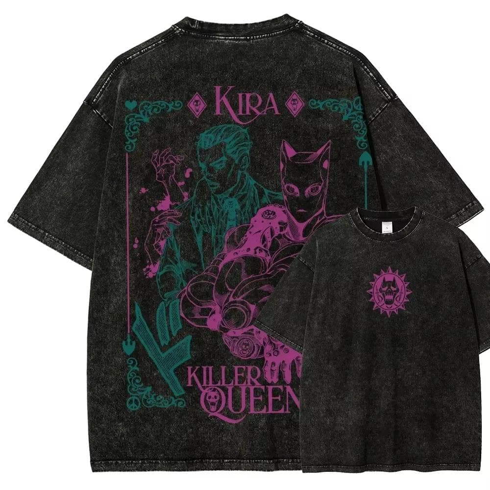 JOJO Bizarre Adventure Gyro Zeppeli T Shirt Men Vintage Washed Oversized Tees Anime Graphic T-shirts Streetwear Cotton Tops Men Women XXXL green