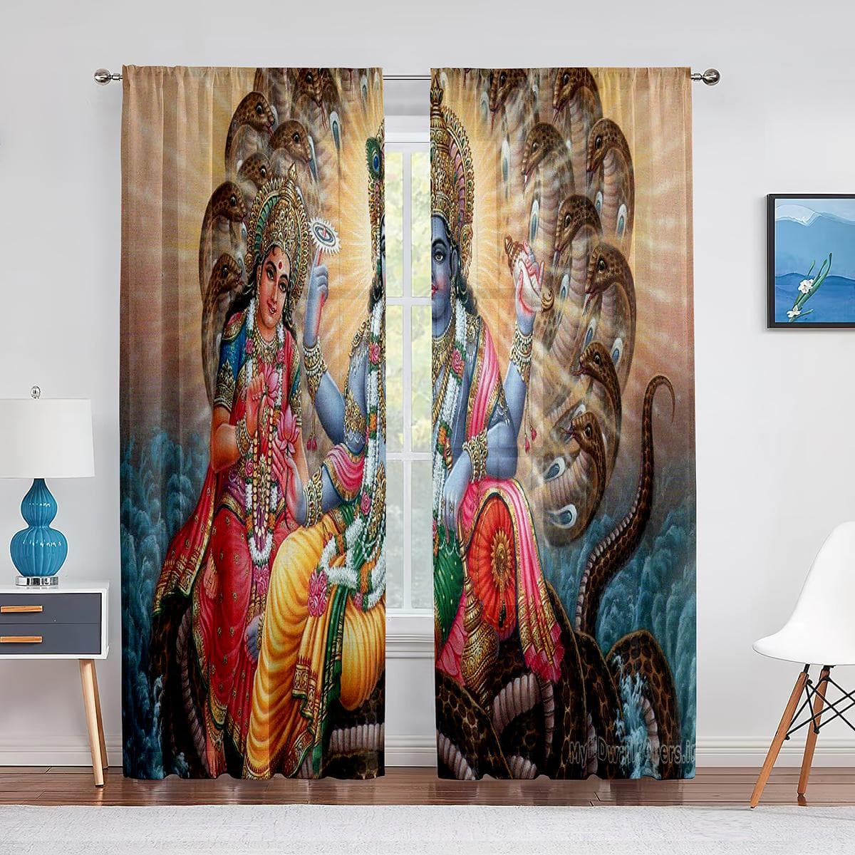Lord Vishnu on Cloud Tulle Curtains Indian Hindu God Goddess Window Sheer Voile Curtain for Living Room Bedroom Kitchen Decor 1 PCS W100XH250cm&Grommet Top