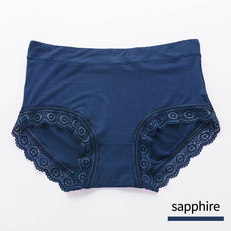 4-5Pcs/Lot Mid-High Waist Women's Panties Cotton Crotch Lace Breathable Tummy Large Size Women's Triangle Pants Underwear Briefs 3XL navy blue