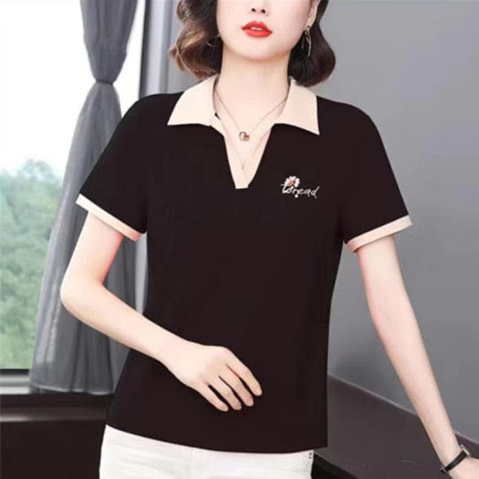 Short-sleeved T-shirt for Women with Large-size Shoulder Top Middle-aged Mother Summer New Age-reducing Loose Slimming Versatile Polo Shirt 5XL black