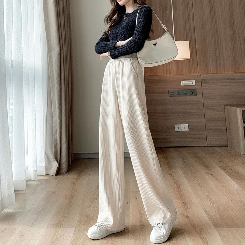 High-waisted Warm Women's Pants Loose and Slim Large Size Straight Harem Pants Chenille Wide Legs 4XL