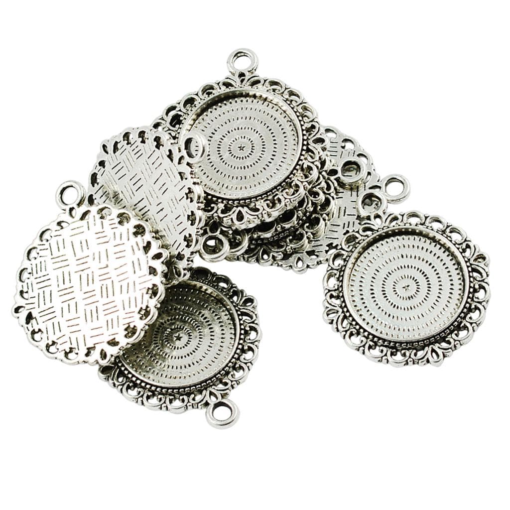 10pcs 20mm Vintage Silver Round Cameo Cabochon Pendant Setting Blanks Tray as described