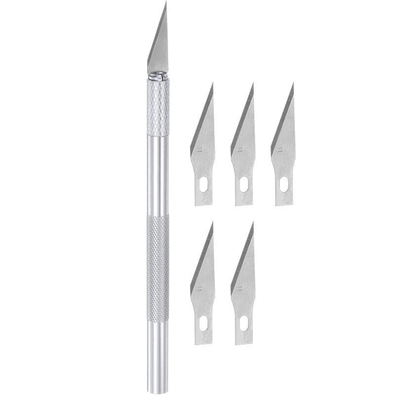Art Knife Set, 1 Carving Knife with 5 Spare Blades for Scrapbook Template Amateur DIY 1 set silver