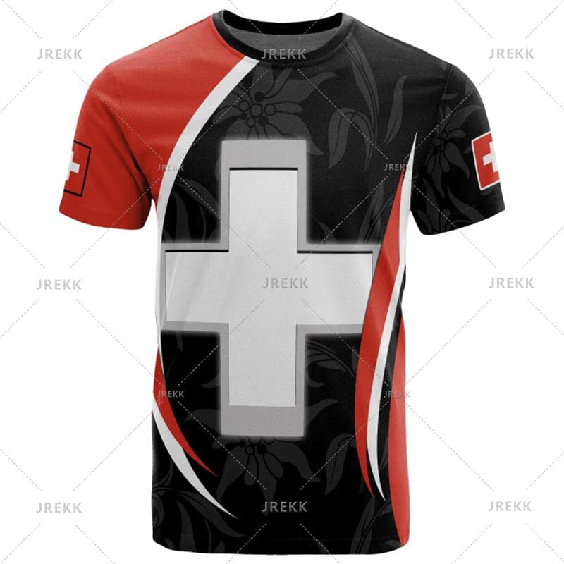 Outdoor Casual Sportswear Tshirts For Men Clothing Switzerland National Emblem Flag 3d Print Cool T-Shirt Gym Tops O Neck Tees L
