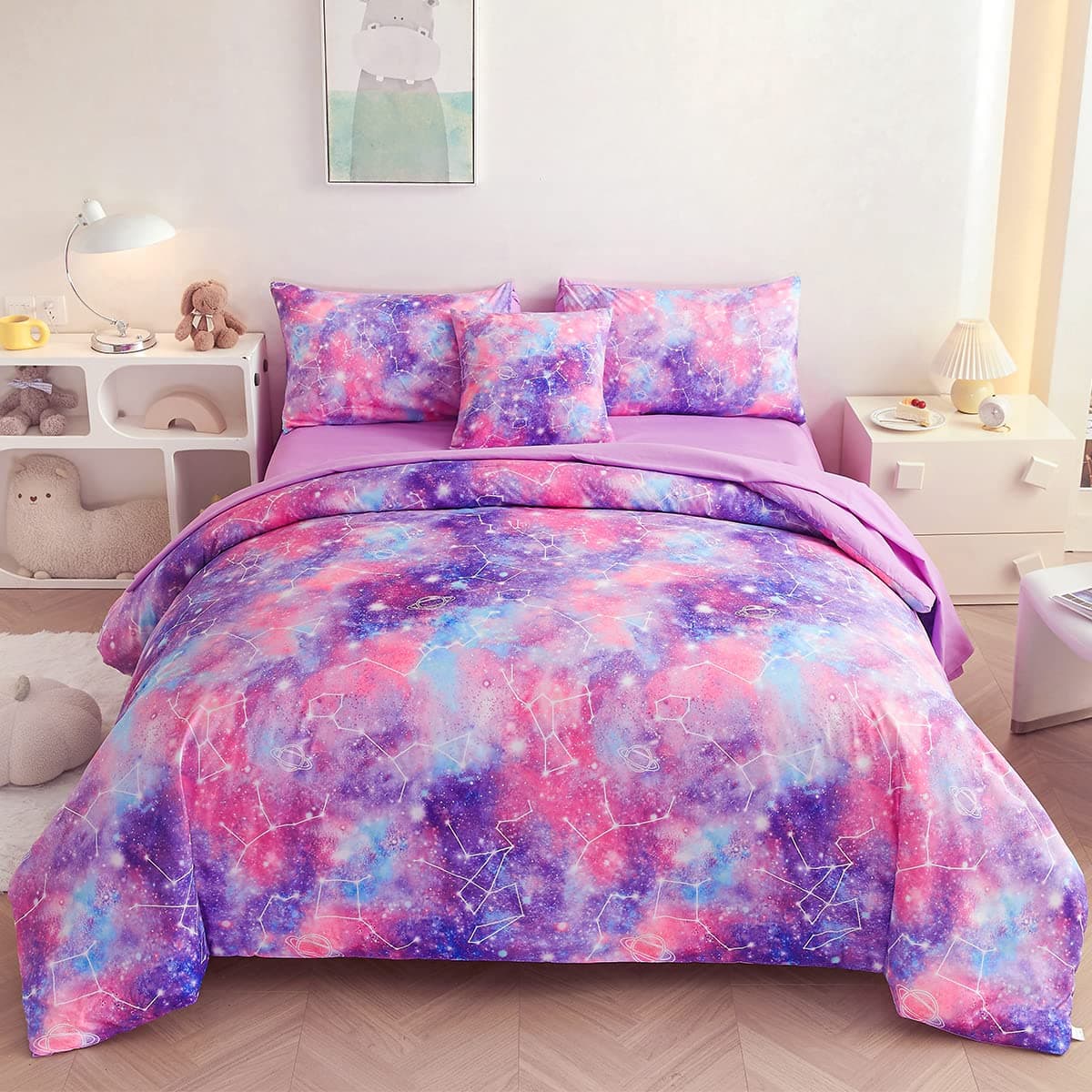 Galaxy Comforter Sets, 3D Outer Space Themed Bedding, All-Season Quilted Duvet, for Children Boy Girl Teen Kids with Pillow Sham AU Single(140x210cm)