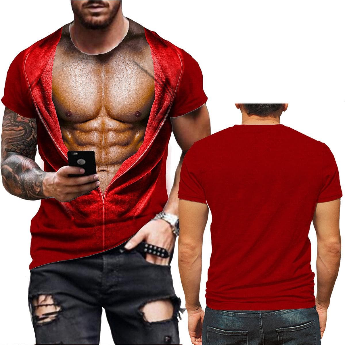 Summer New 3D Print T Shirt for Men Funny Muscle T-shirt Harajuku Fake SweatShirts Casual Loose Clothes Vintage Short Sleeve Tee 5XL
